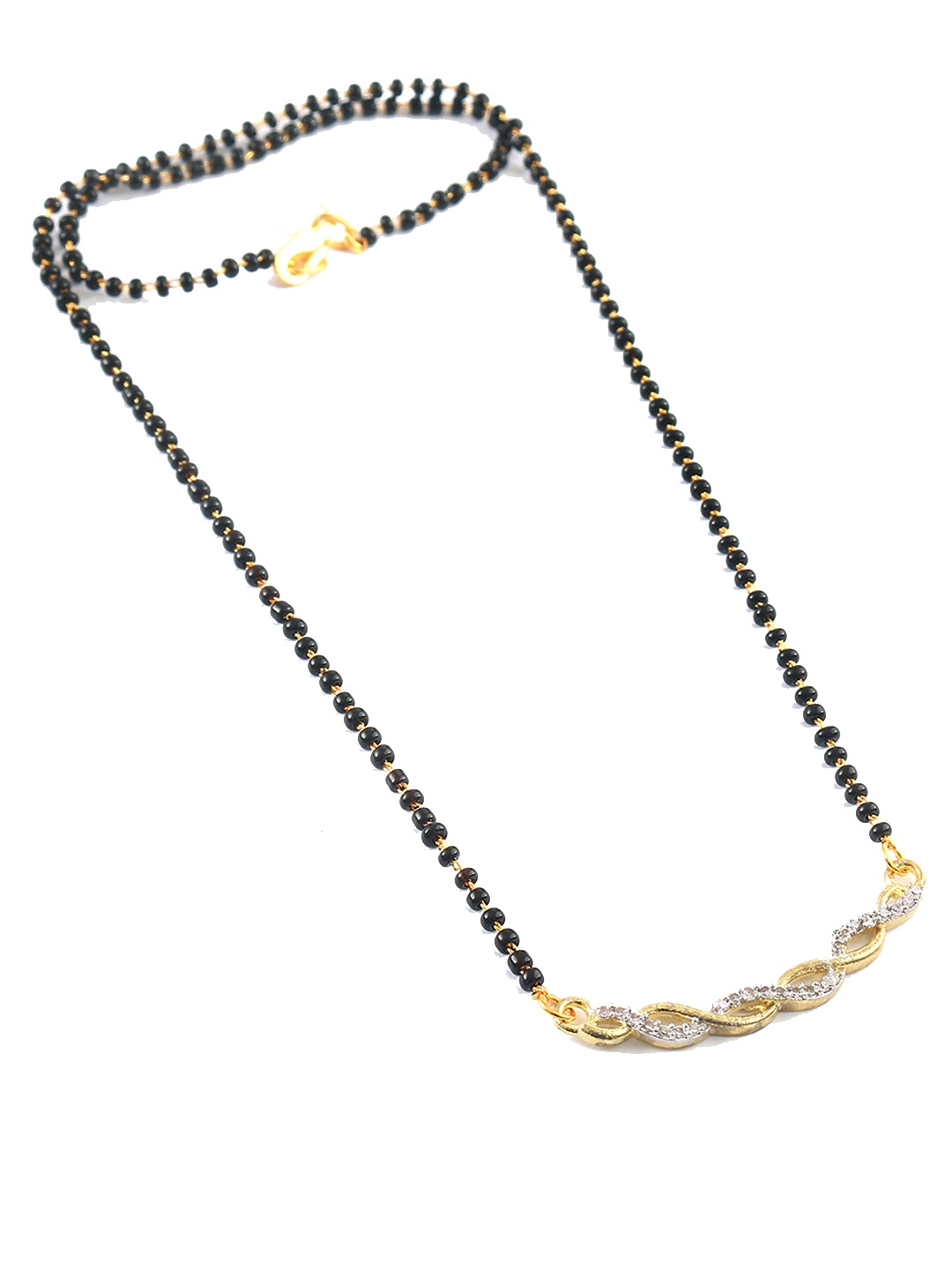 

Jewar Mandi Silver Gold-Plated CZ-Studded & Beaded Mangalsutra