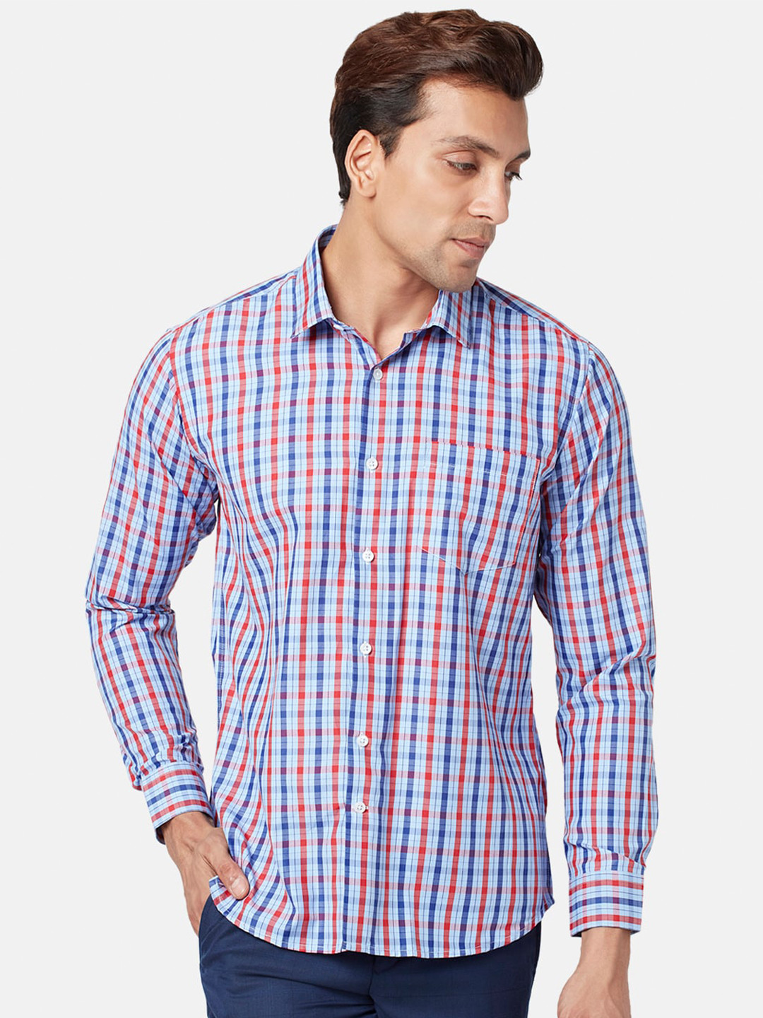 

BYFORD by Pantaloons Men Slim Fit Gingham Checks Formal Shirt, Blue