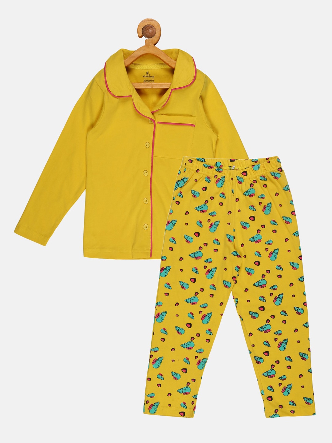 

KiddoPanti Girls Yellow & Blue Night suit