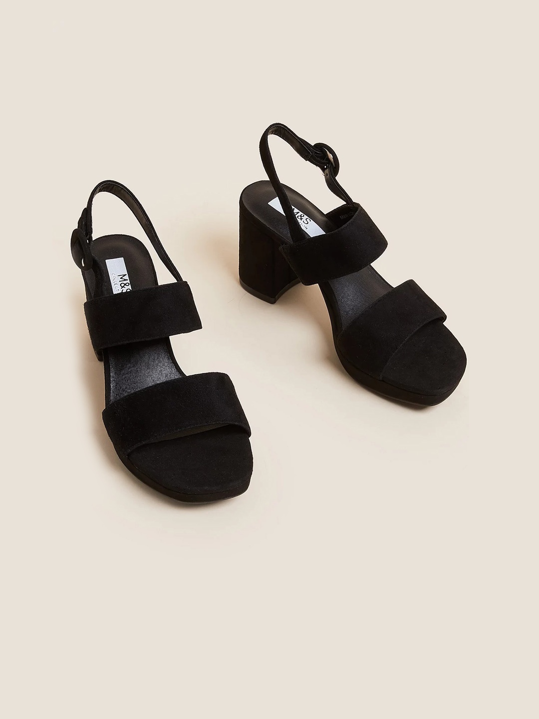 

Marks & Spencer Women Suede Open Toes Block Heels, Black