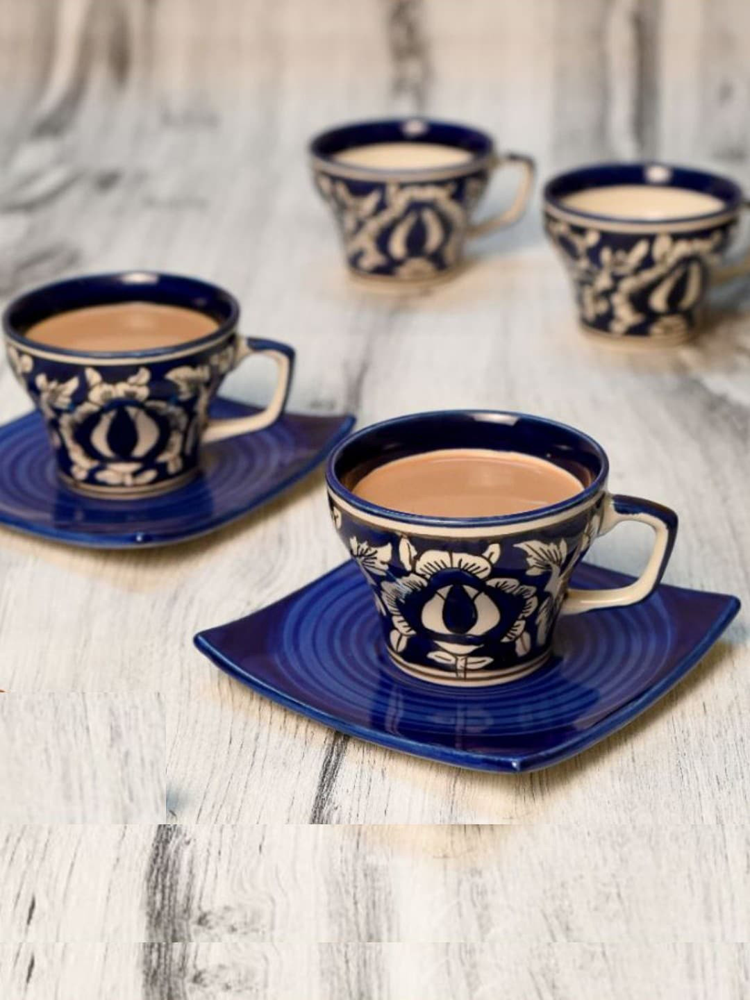 

Unravel India Mughal Blue & White 12 Pcs Printed Ceramic Matte Cups & Saucers 150 ml Each