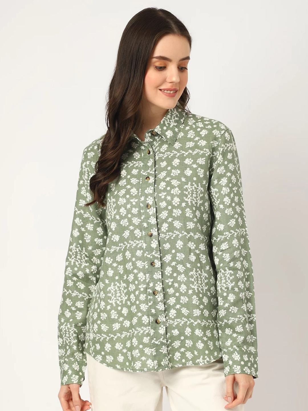 

Marks & Spencer Women Floral Printed Casual Shirt, Green