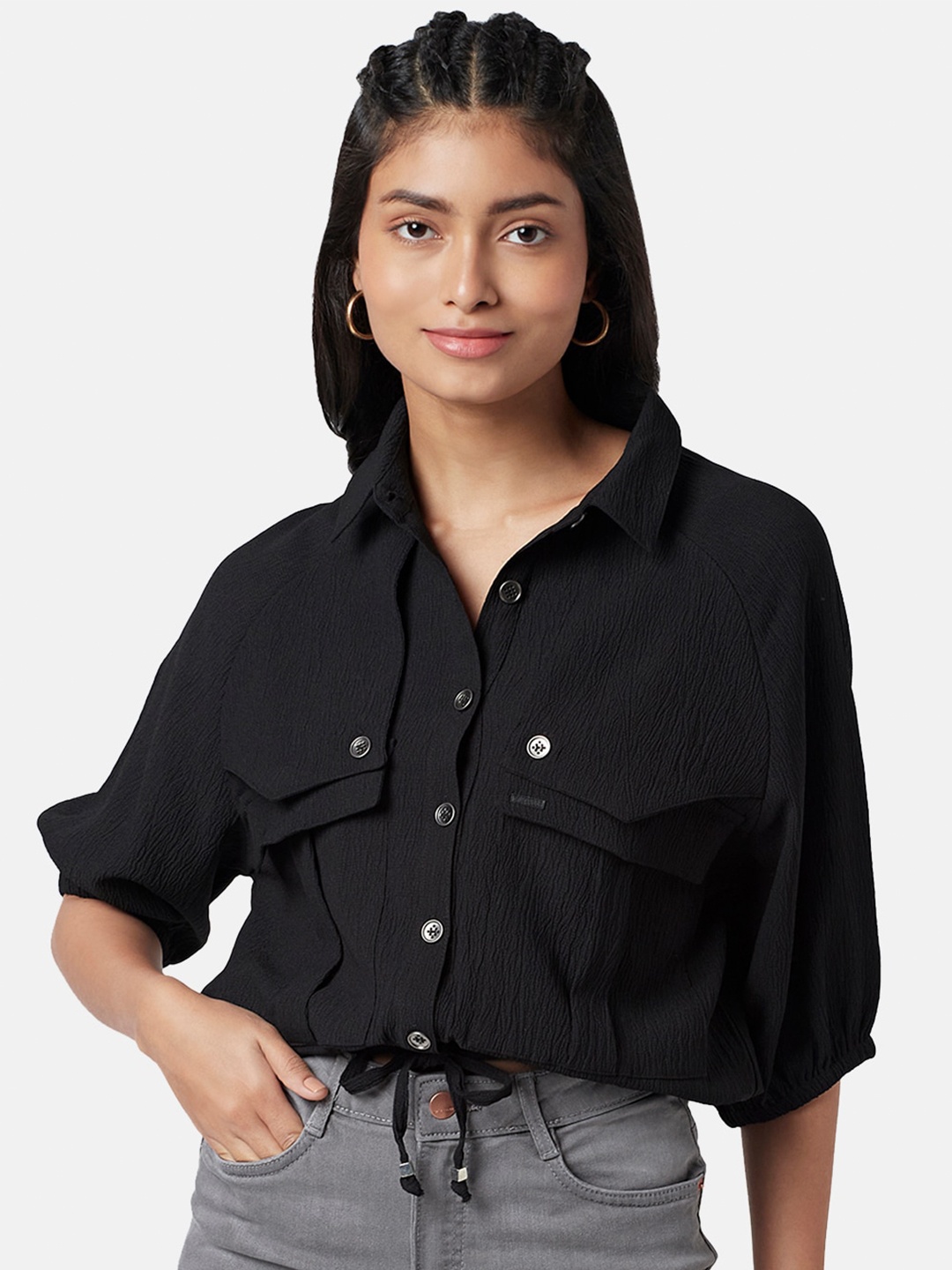 

SF JEANS by Pantaloons Women Tie-Ups Casual Shirt, Black