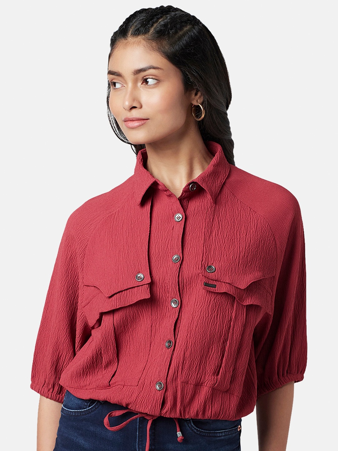 

SF JEANS by Pantaloons Women Tie Ups Casual Shirt, Red
