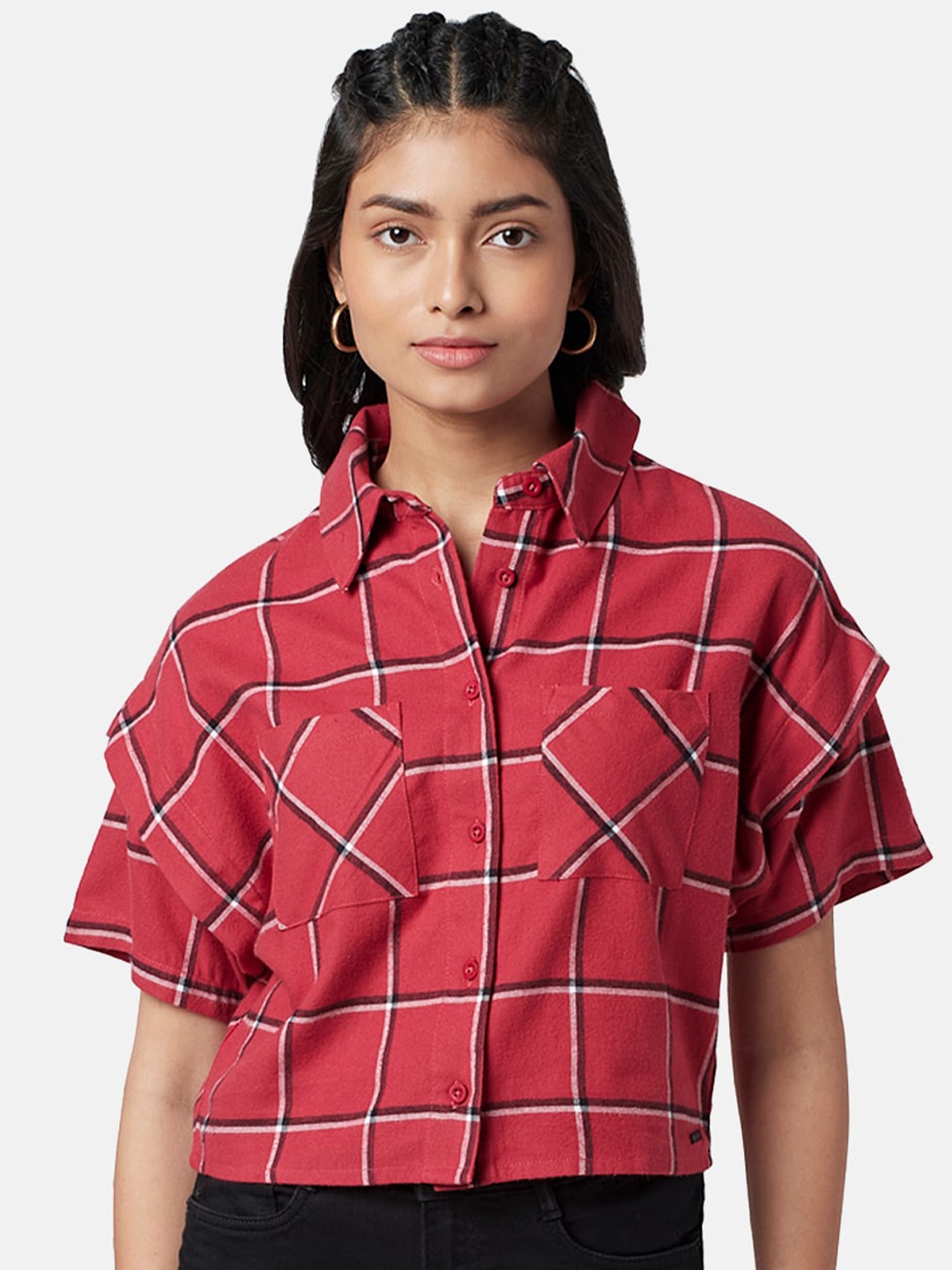 

SF JEANS by Pantaloons Women Tartan Checks Casual Shirt, Red