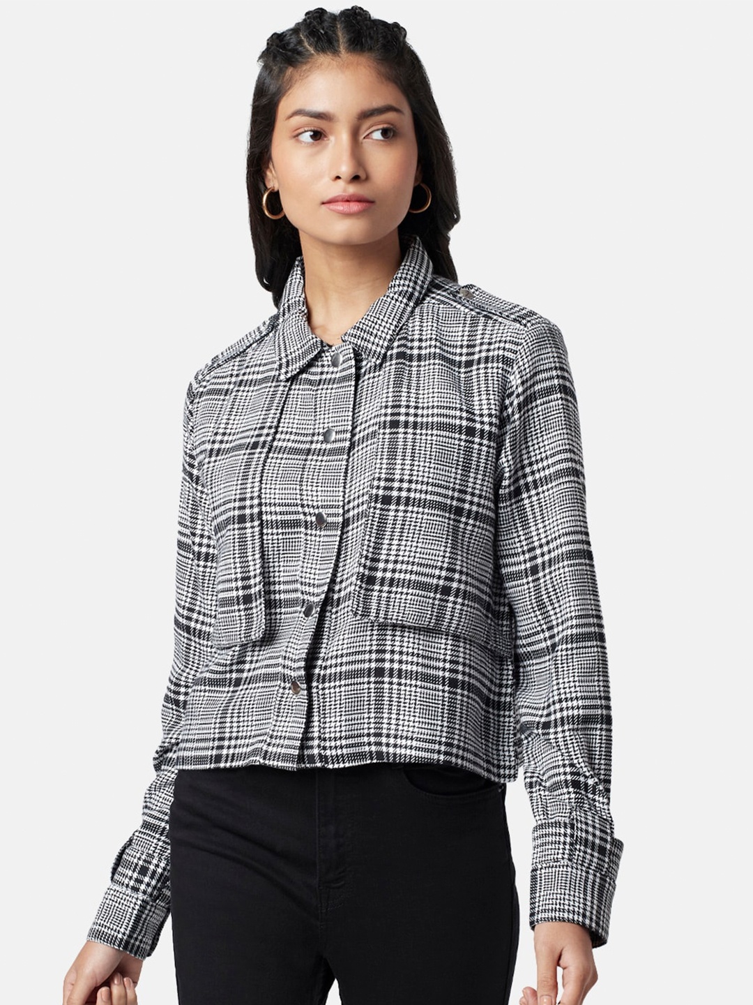 

SF JEANS by Pantaloons Women Checked Casual Cotton Shirt, White