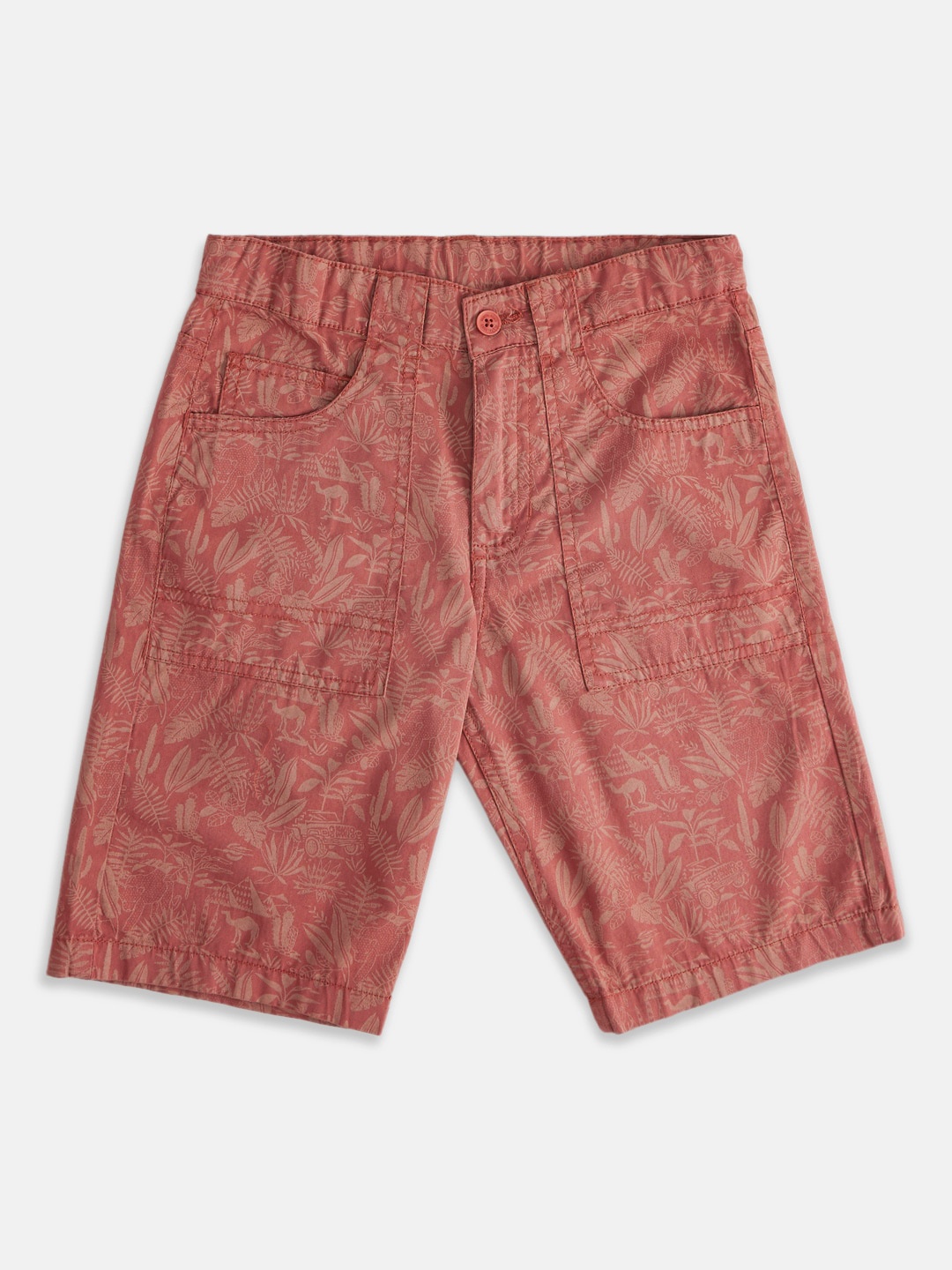 

Pantaloons Junior Boys Graphic Printed Mid-Rise Cotton Shorts, Rust