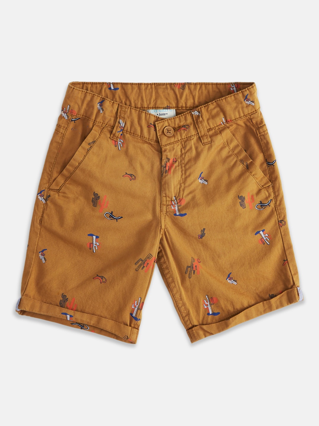 

Pantaloons Junior Boys Conversational Printed Mid-Rise Cotton Shorts, Tan