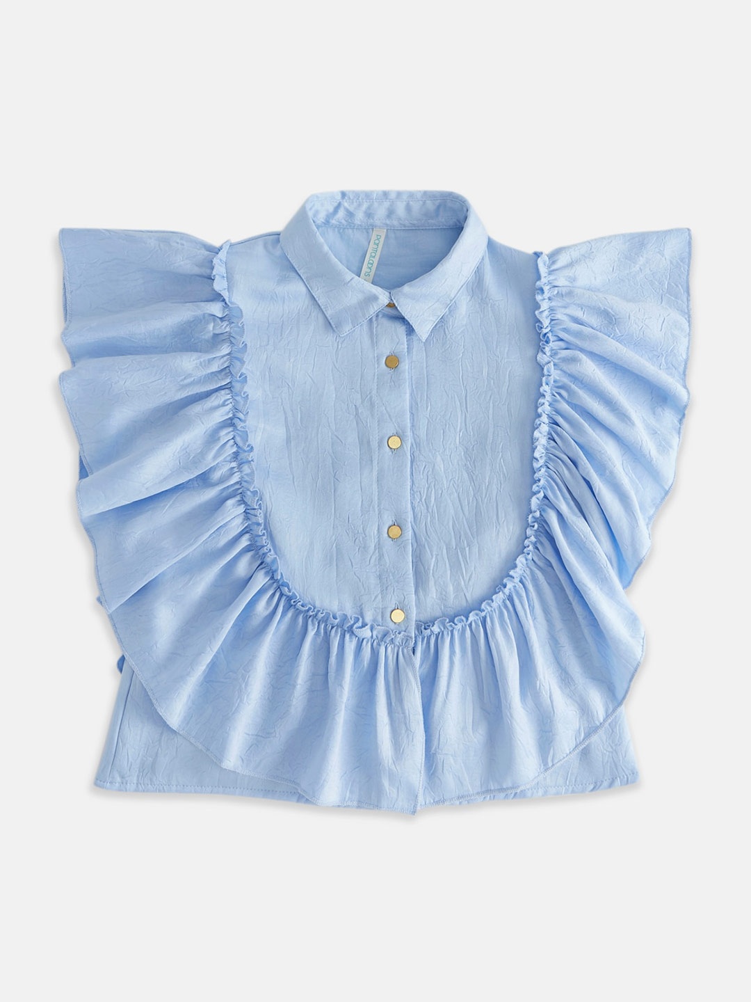

Pantaloons Junior Girls Ruffles Shirt Style Top, Blue