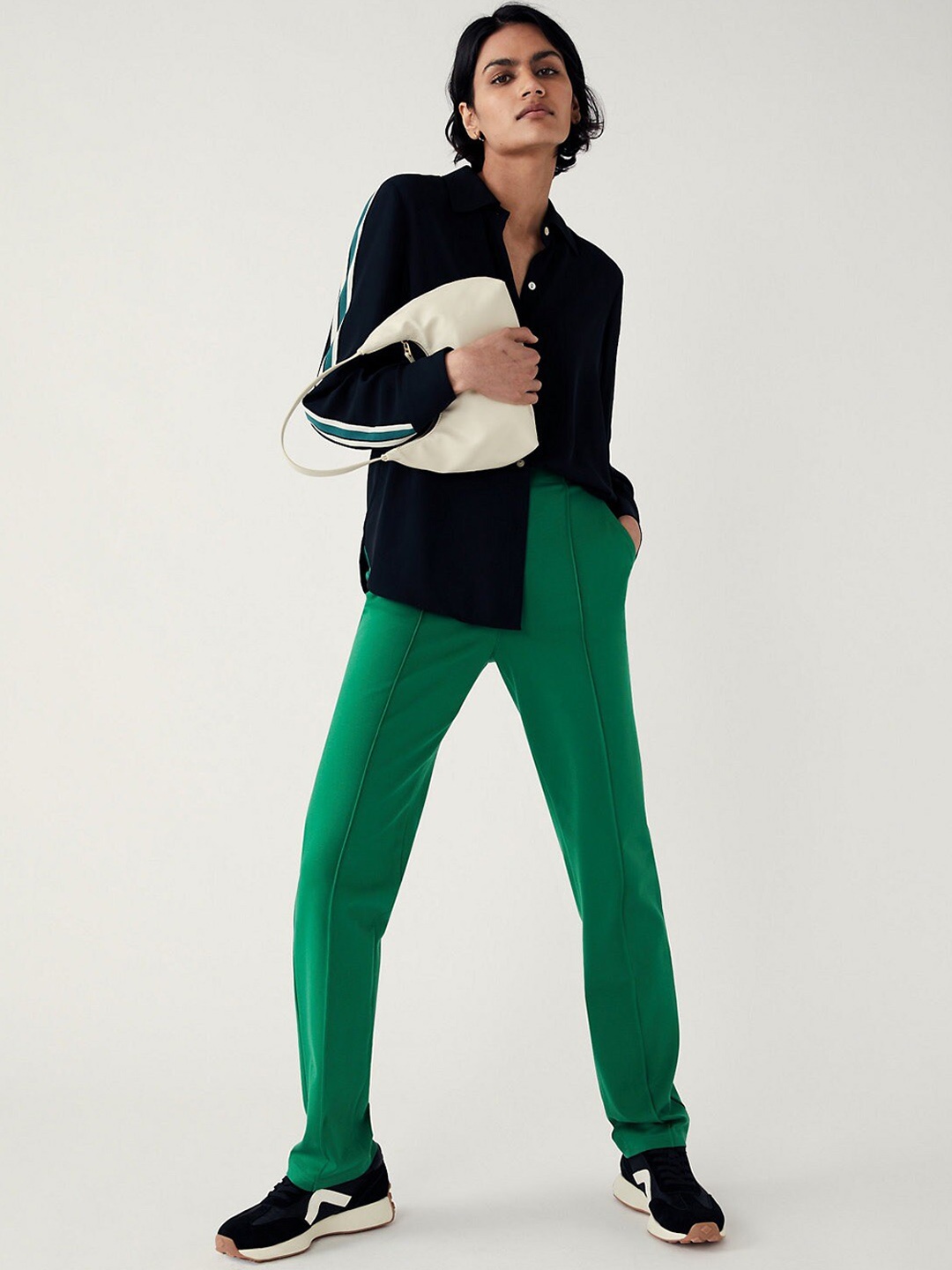 

Marks & Spencer Women Flat-Front Straight Fit High-Rise Trouser, Green