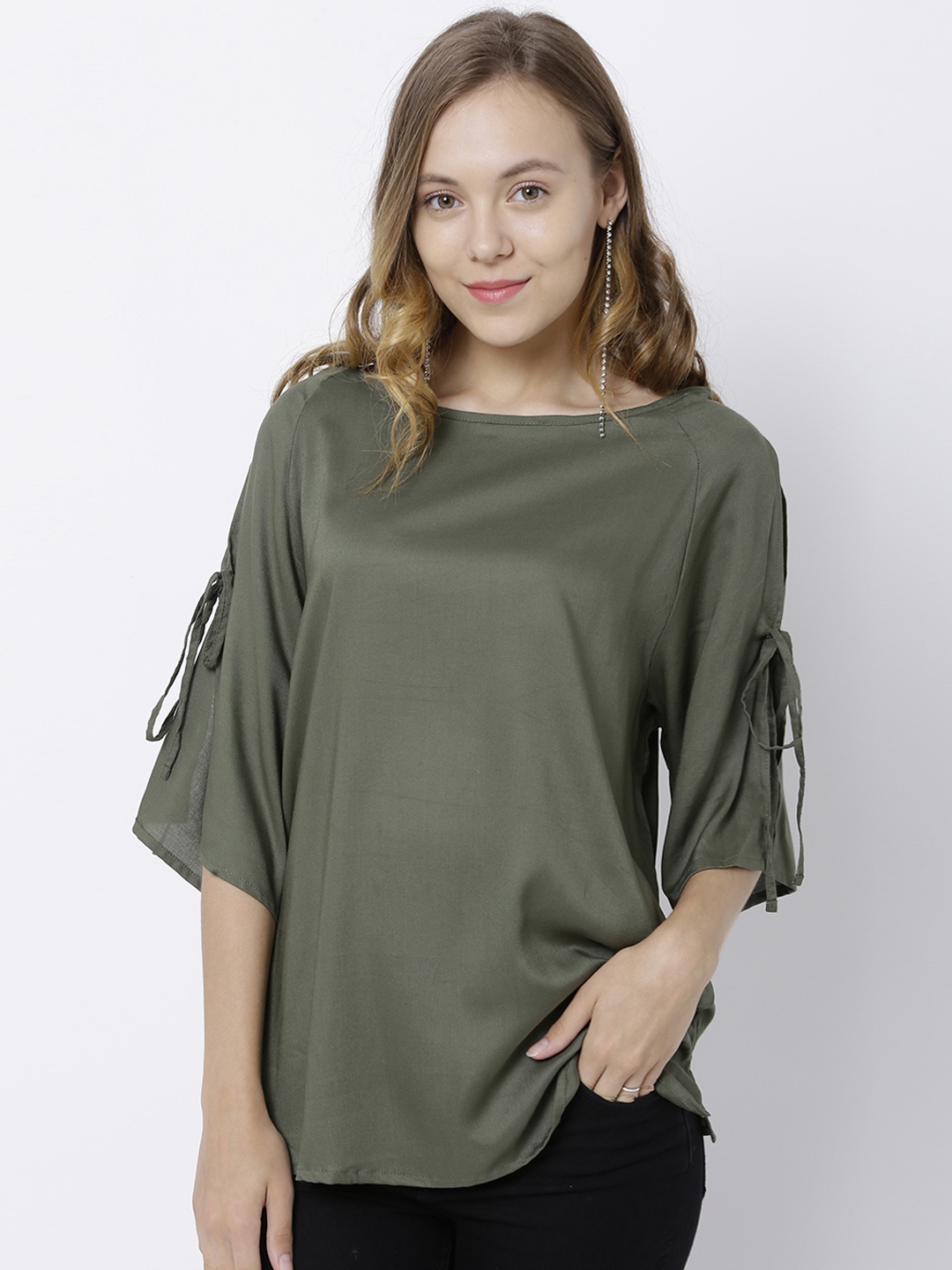 

Tokyo Talkies Women Olive Green Solid Top