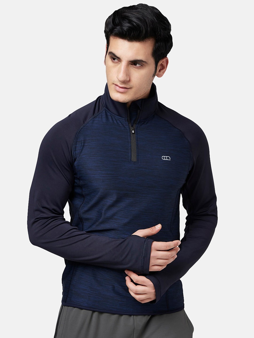 

Ajile by Pantaloons Raglan Sleeve High Neck Slim Fit T-shirt, Navy blue