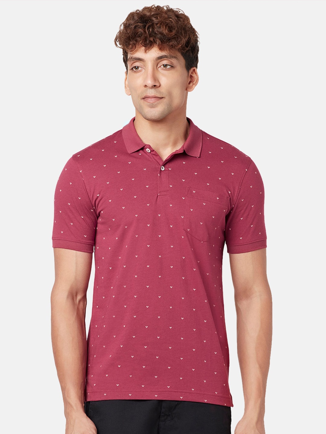 

BYFORD by Pantaloons Conversational Printed Polo Collar T-shirt, Pink