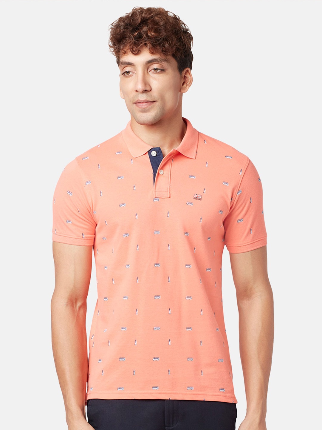 

BYFORD by Pantaloons Conversational Printed Polo Collar T-shirt, Peach