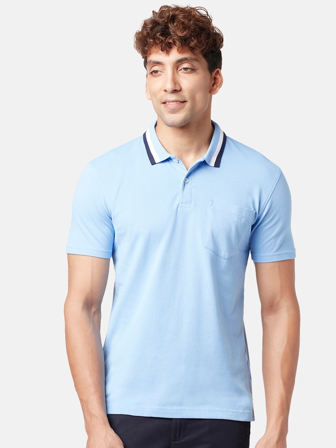

BYFORD by Pantaloons Men Polo Collar Cotton T-shirt, Blue