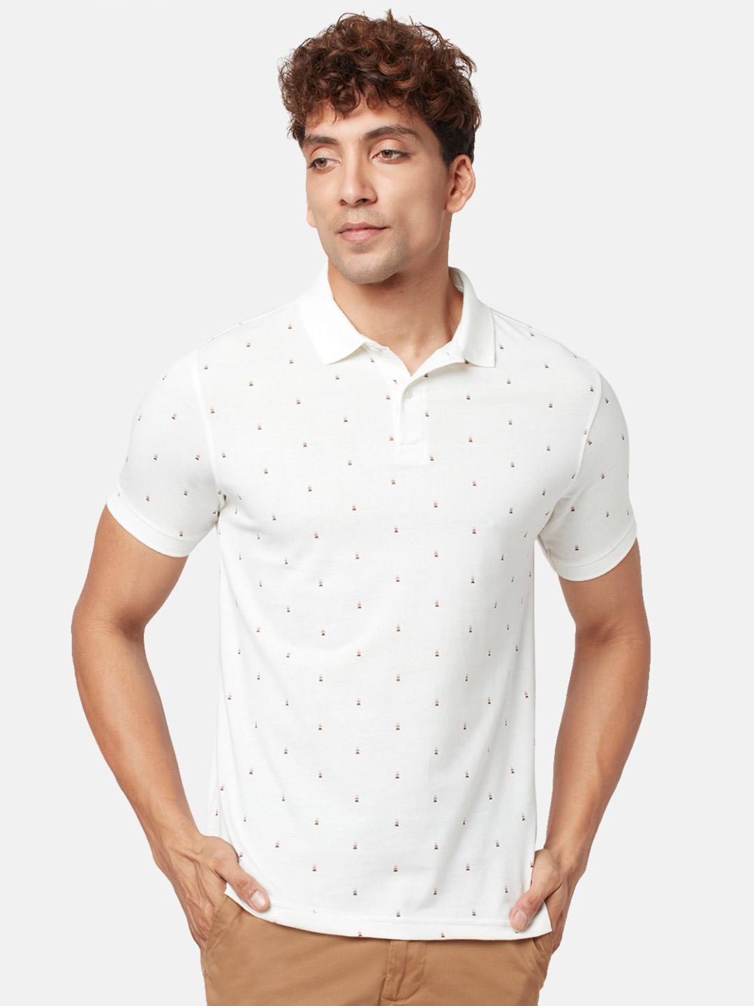 

BYFORD by Pantaloons Men Polo Collar Slim Fit T-shirt, Off white