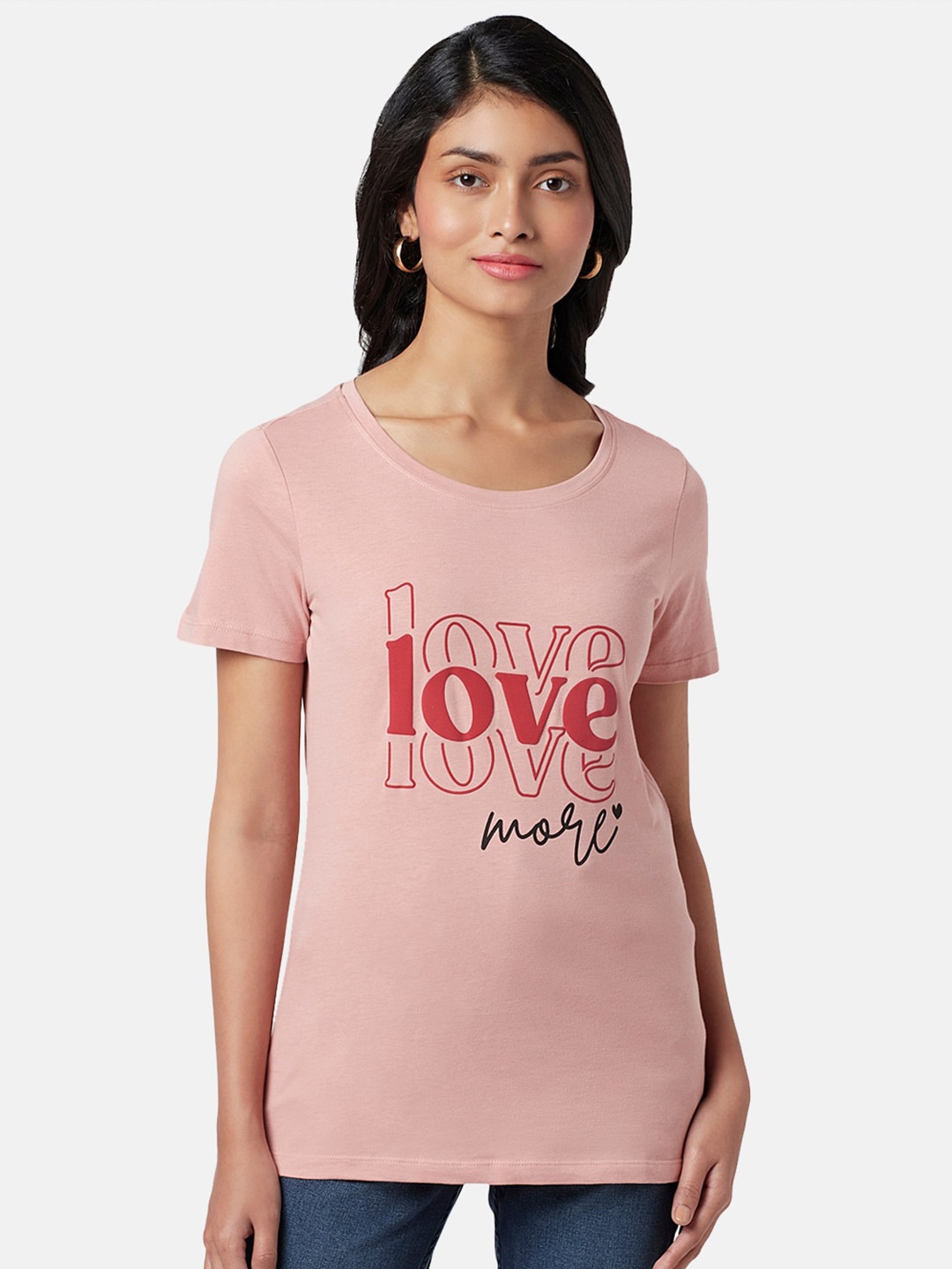 

Honey by Pantaloons Women Printed Cotton T-shirt, Pink