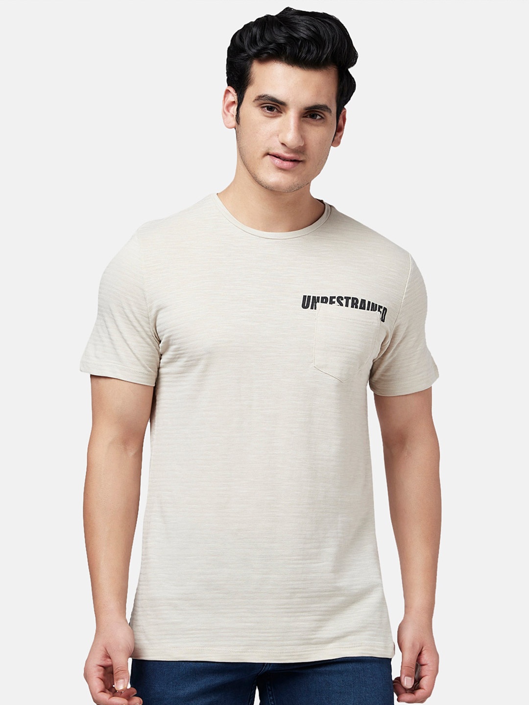 

SF JEANS by Pantaloons Men Round Neck Cotton T-shirt, Beige