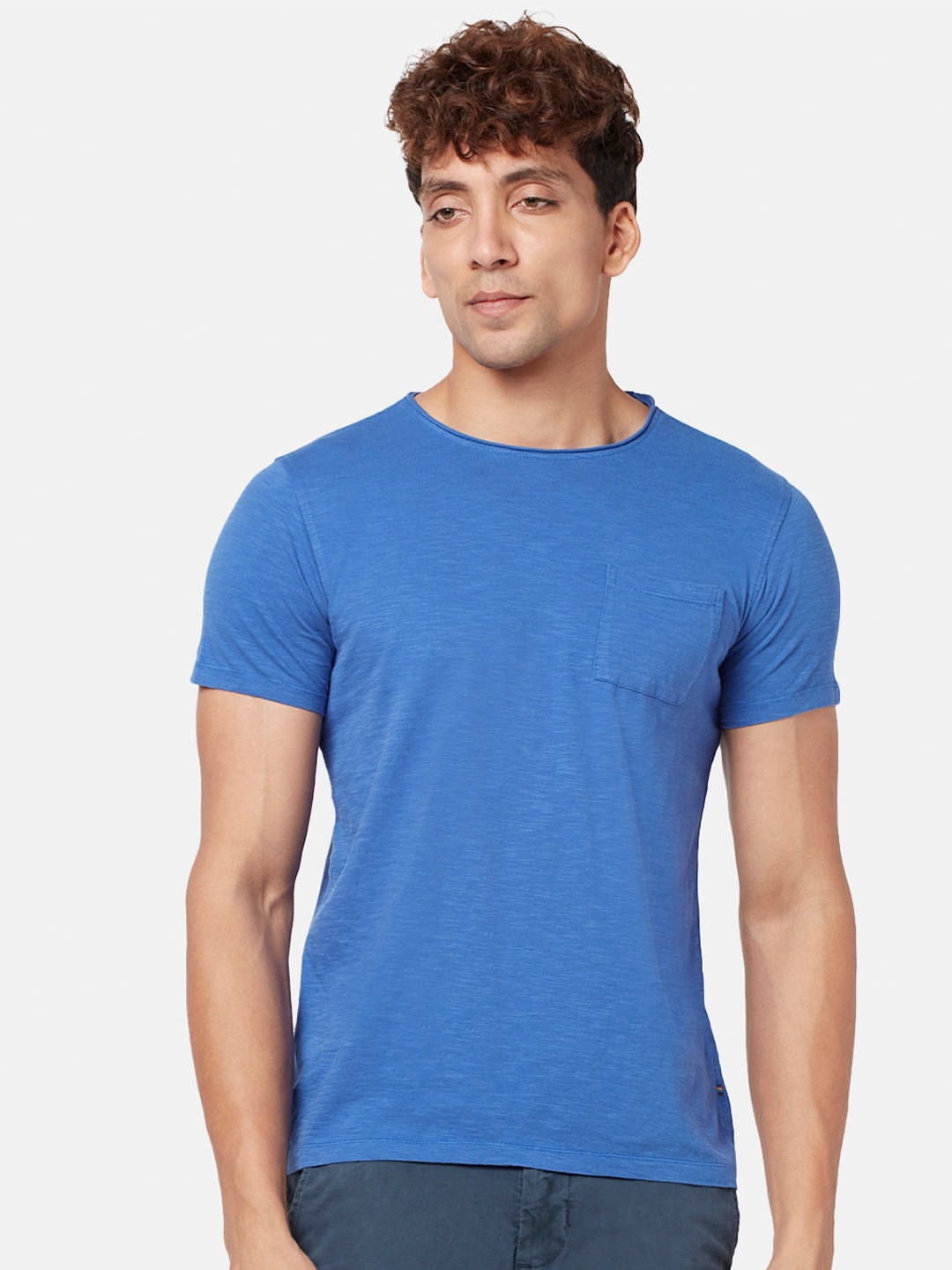 

Urban Ranger by pantaloons Men Round Neck Cotton T-shirt, Blue