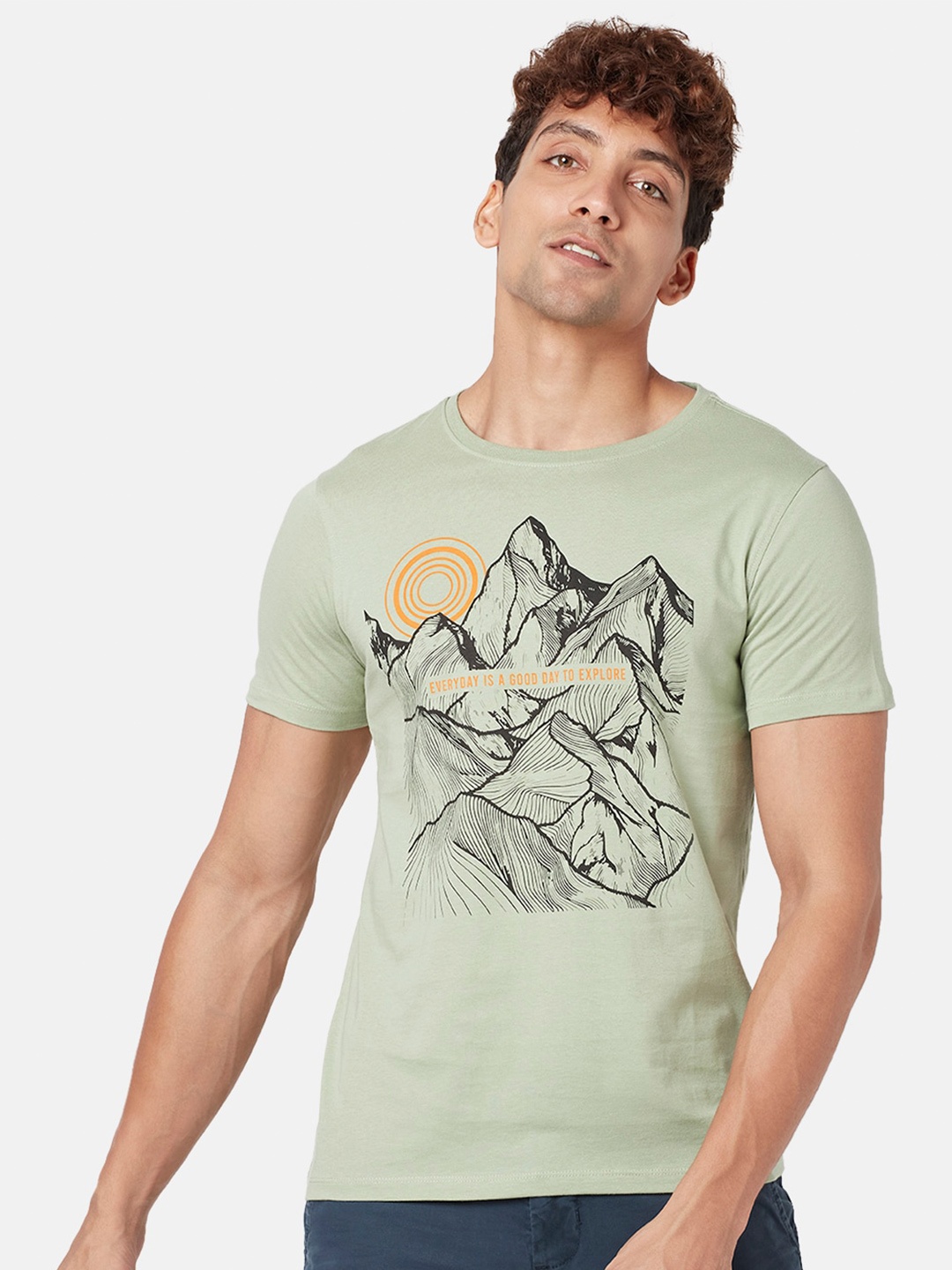 

Urban Ranger by pantaloons Men Graphic Printed Cotton T-shirt, Sea green