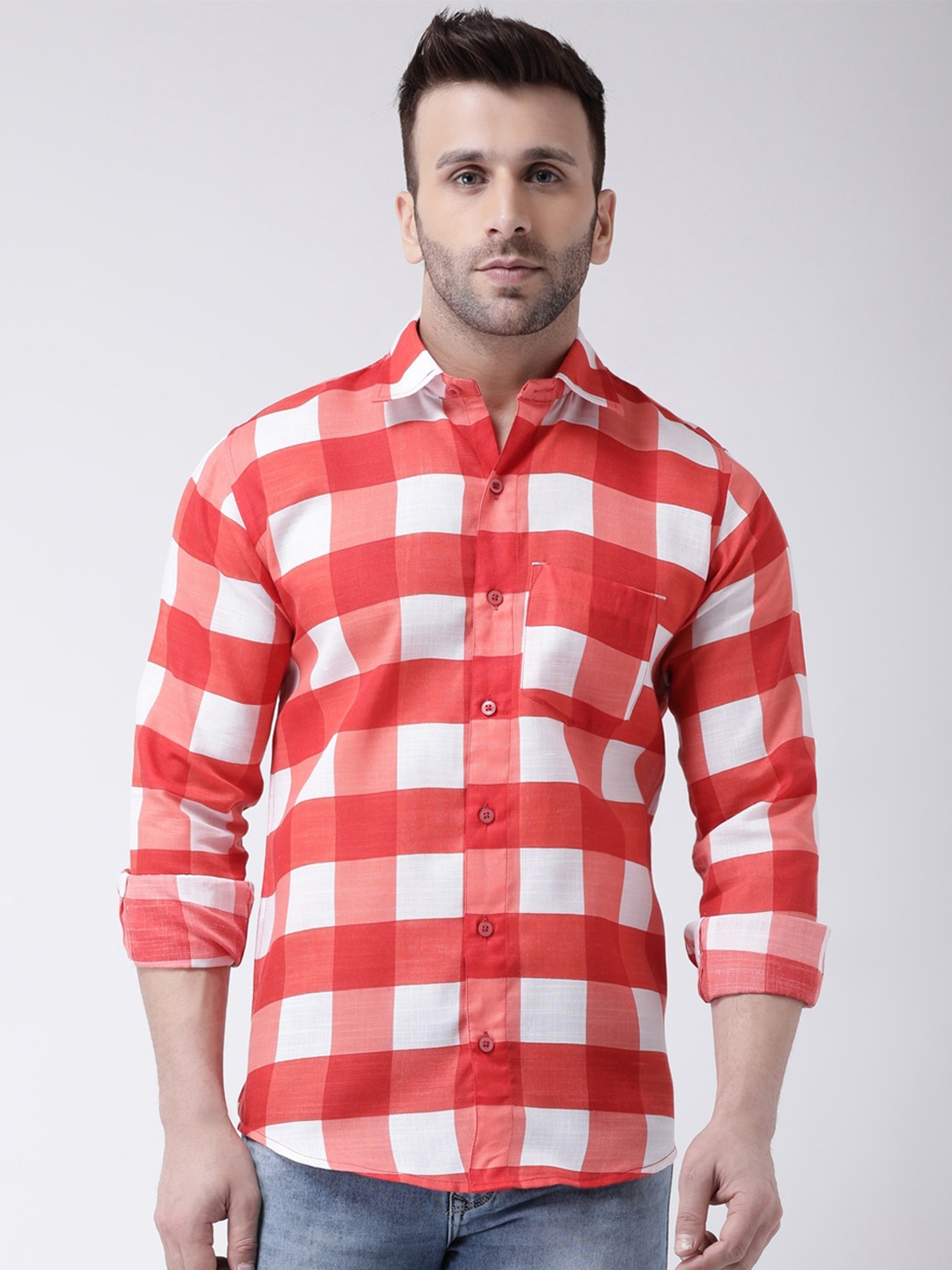 

Hangup Men Buffalo Checked Slim Fit Casual Shirt, Red