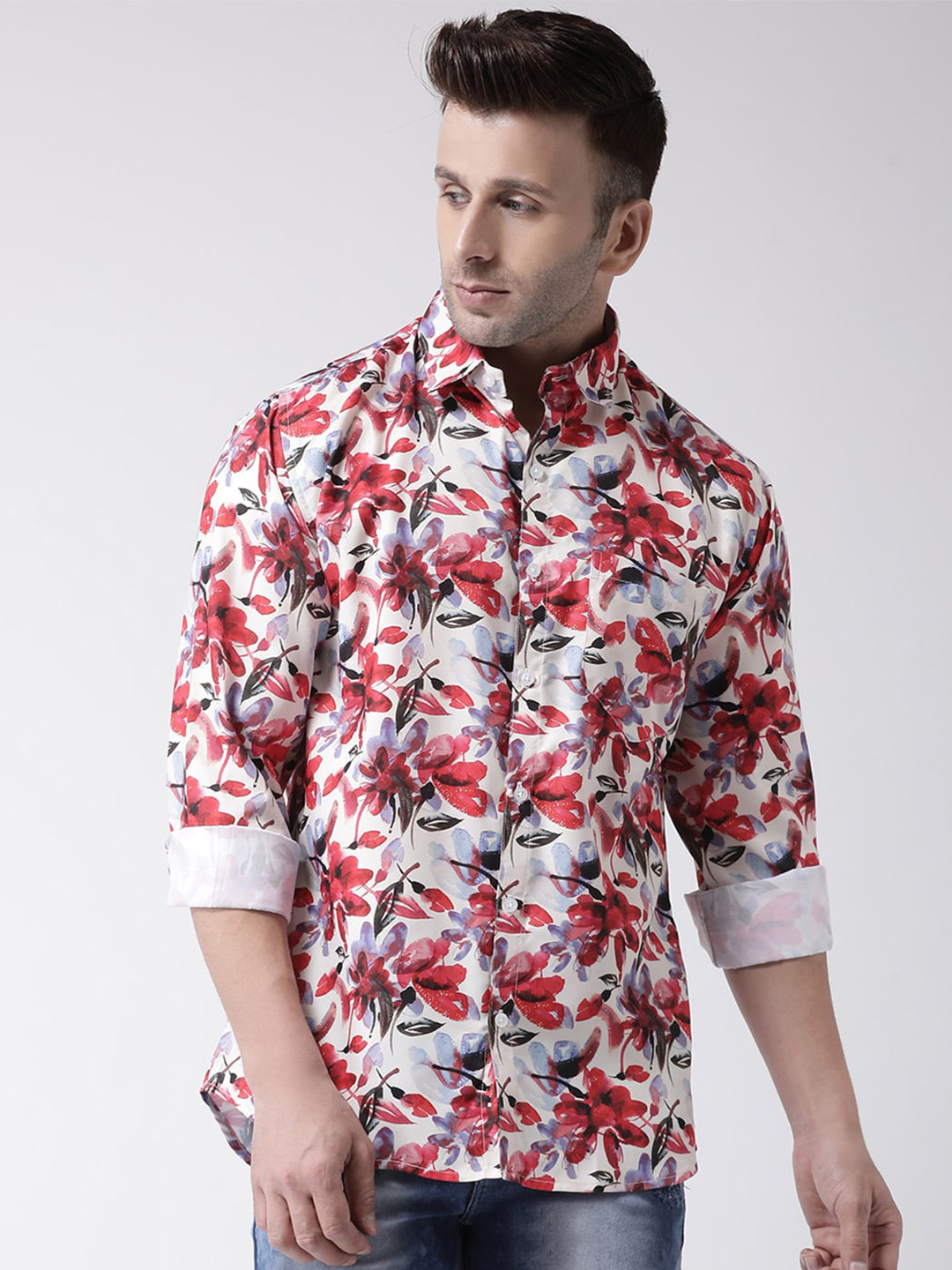 

Hangup Floral Printed Slim Fit Casual Shirt, White