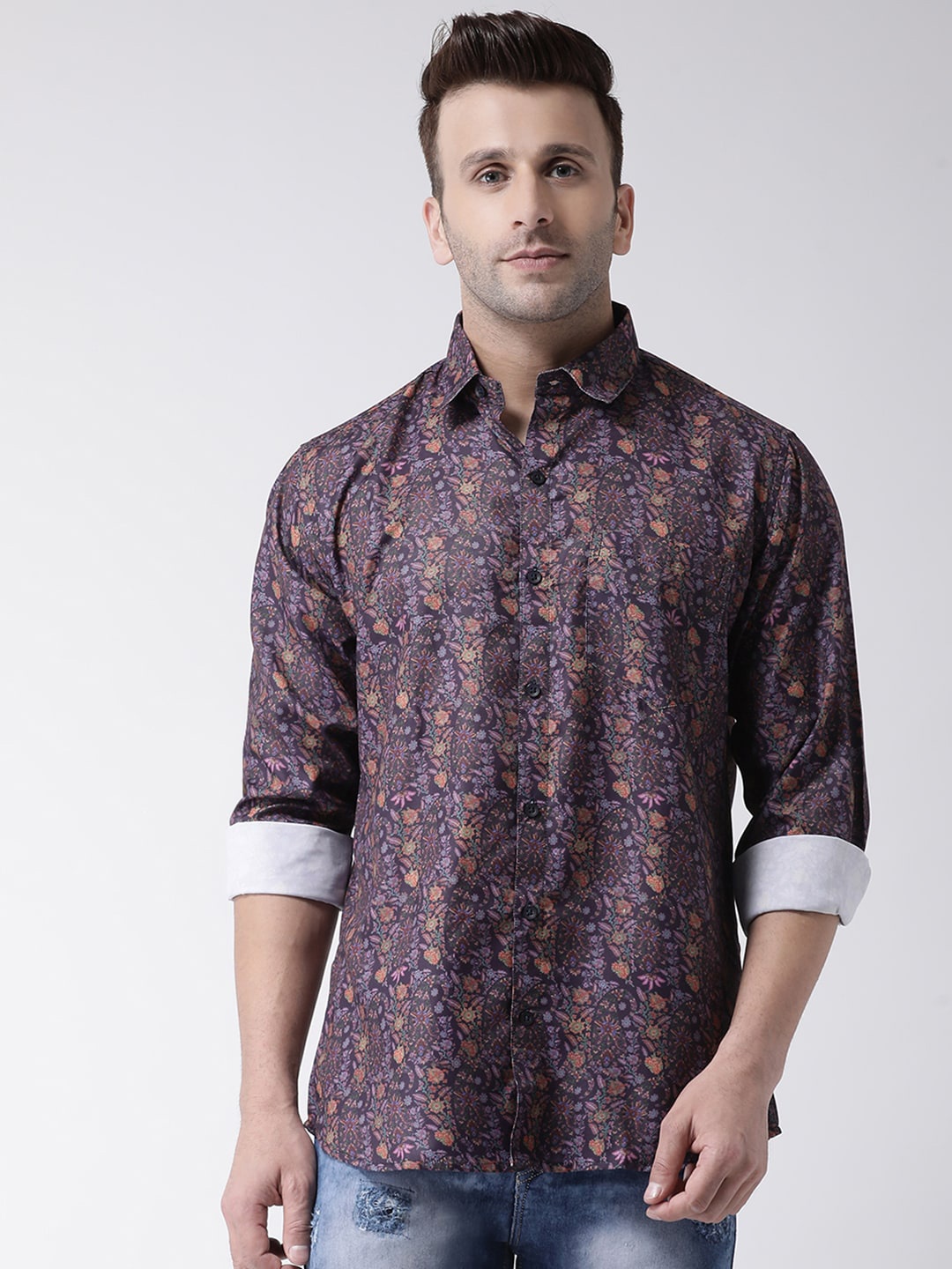 

Hangup Men Slim Fit Floral Printed Casual Shirt, Brown