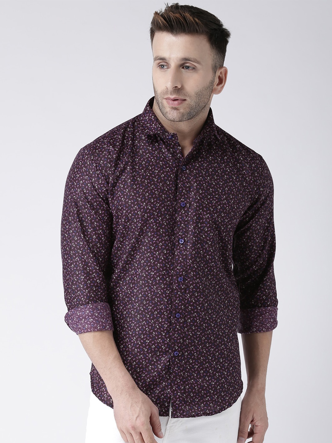 

Hangup Men Slim Fit Ethnic Motifs Printed Casual Shirt, Burgundy