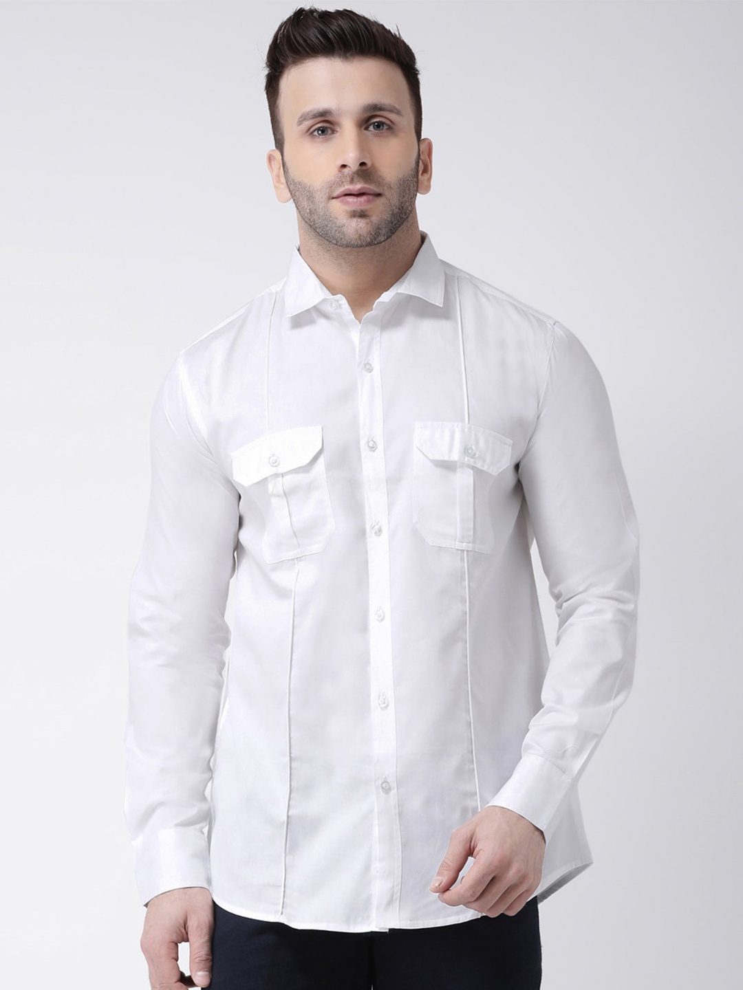 

Hangup Men Slim Fit Spread Collar Casual Cotton Shirt, White