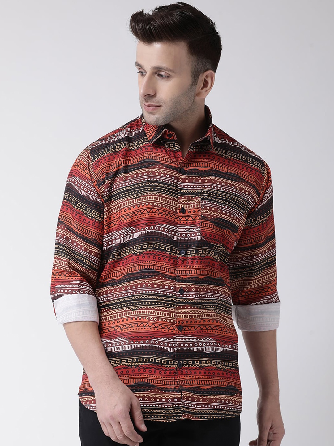 

Hangup Men Slim Fit Printed Casual Shirt, Brown