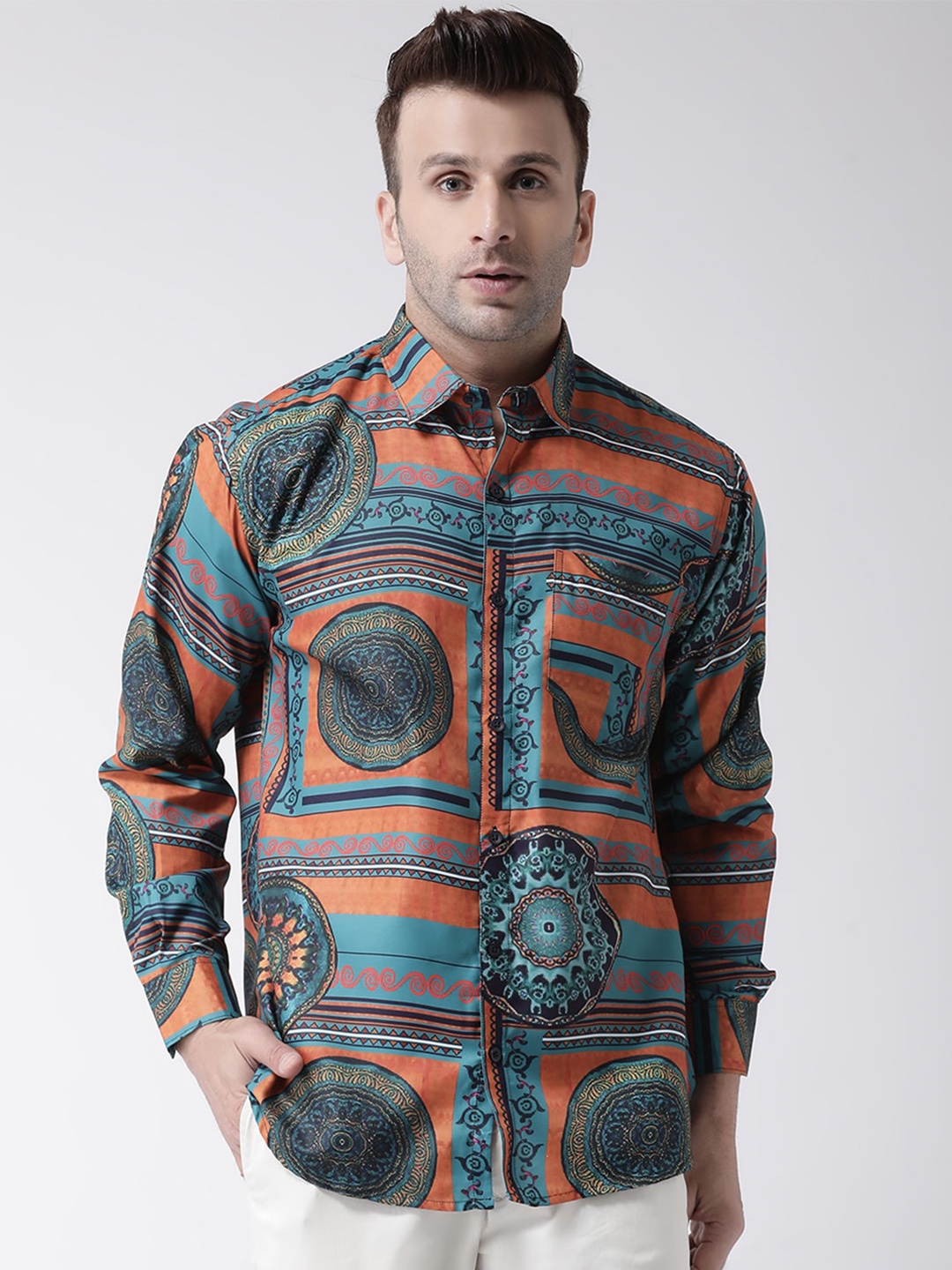 

Hangup Men Slim Fit Printed Casual Shirt, Teal