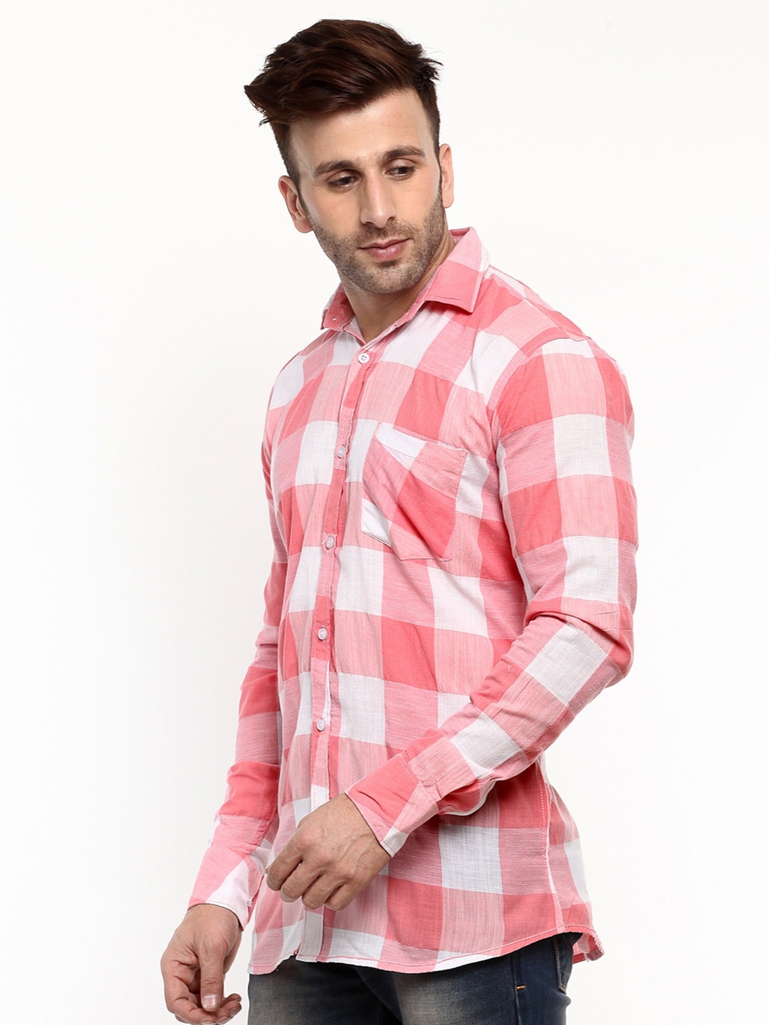 

Hangup Men Slim Fit Checked Casual Shirt, Pink