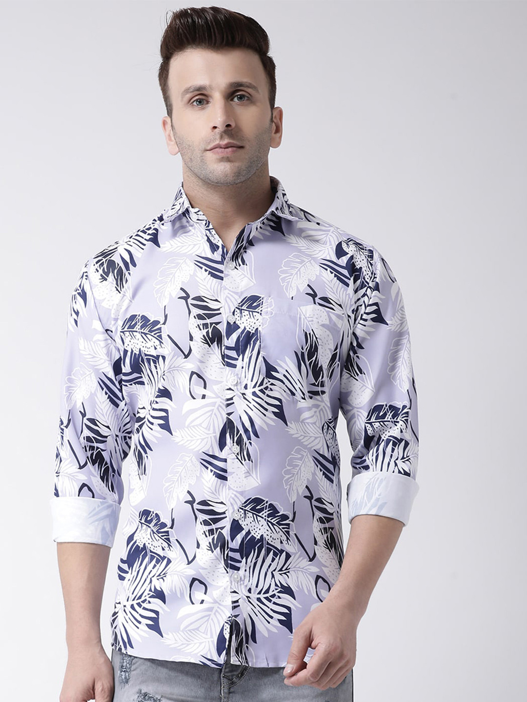 

Hangup Men Slim Fit Floral Printed Casual Shirt, Lavender
