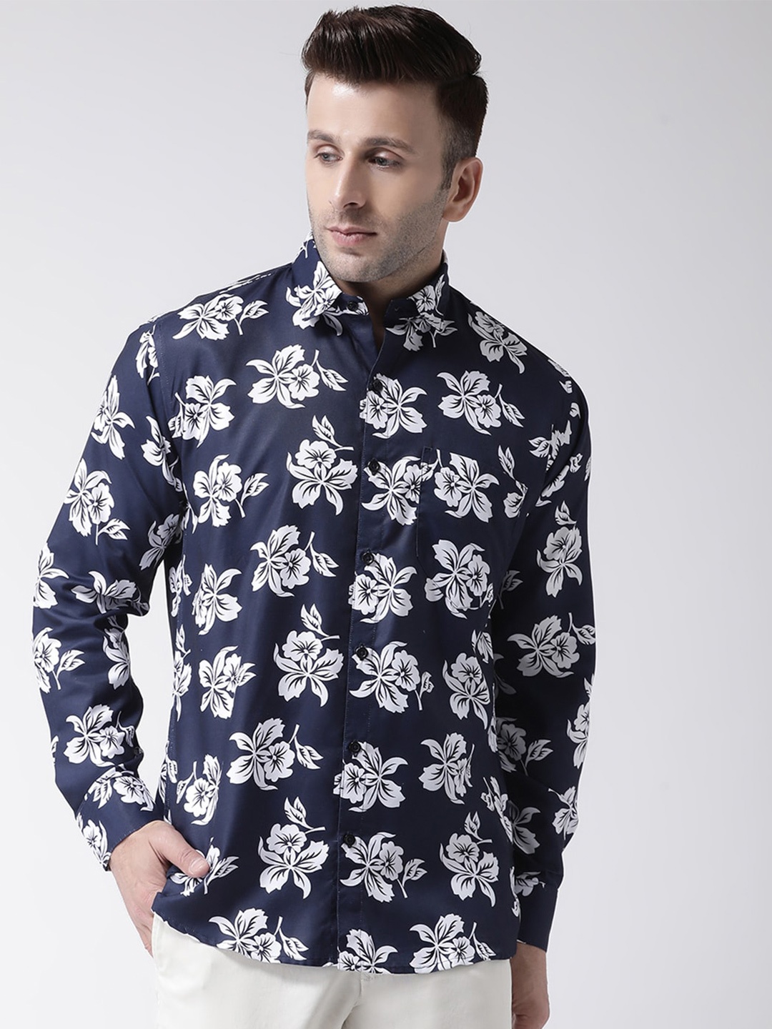 

Hangup Men Slim Fit Floral Printed Casual Shirt, Navy blue