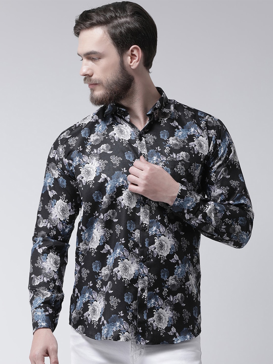 

Hangup Men Slim Fit Floral Printed Casual Shirt, Black