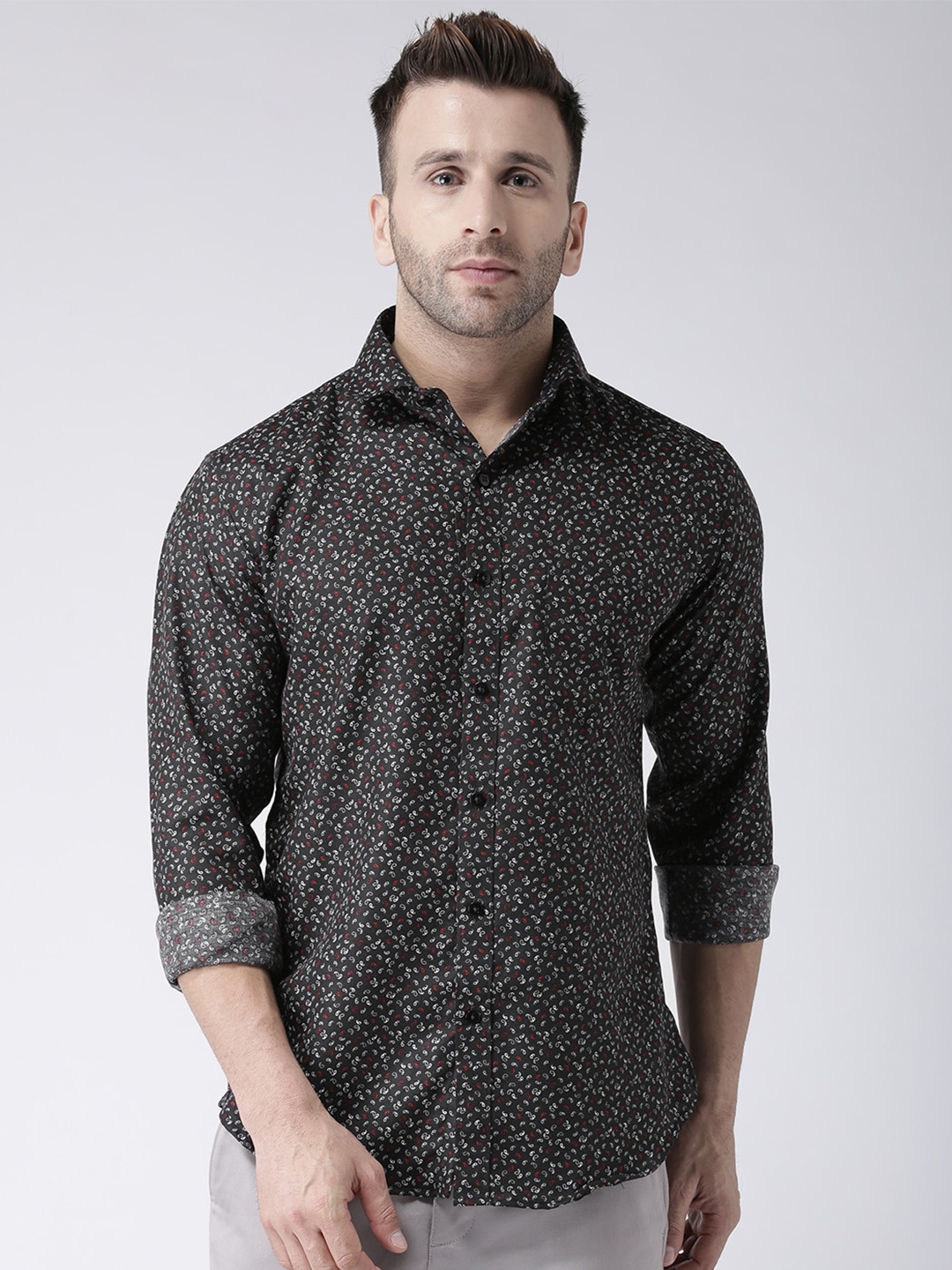 

Hangup Men Slim Fit Micro Ditsy Printed Casual Shirt, Black