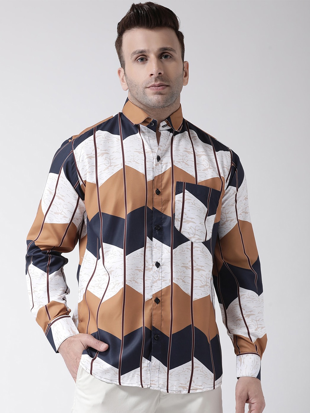 

Hangup Men Slim Fit Abstract Printed Cotton Casual Shirt, White