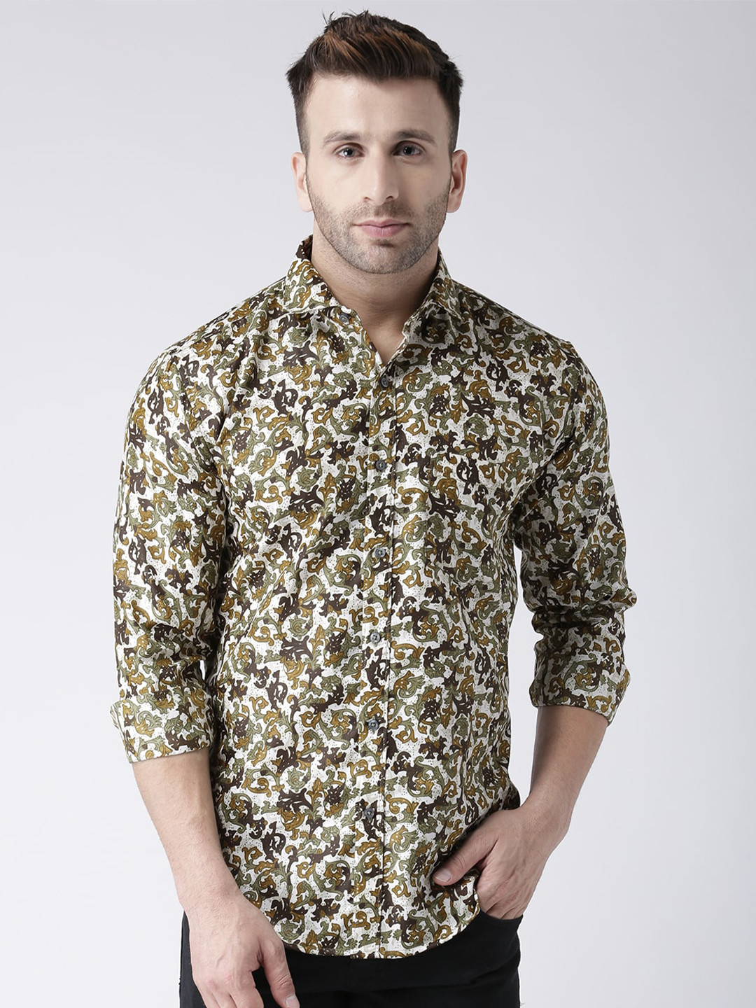 

Hangup Men Slim Fit Ethnic Motifs Printed Casual Shirt, White