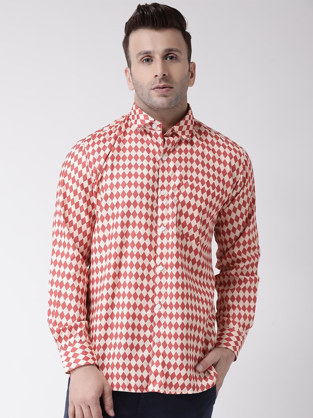 

Hangup Geometric Printed Slim Fit Casual Shirt, Red