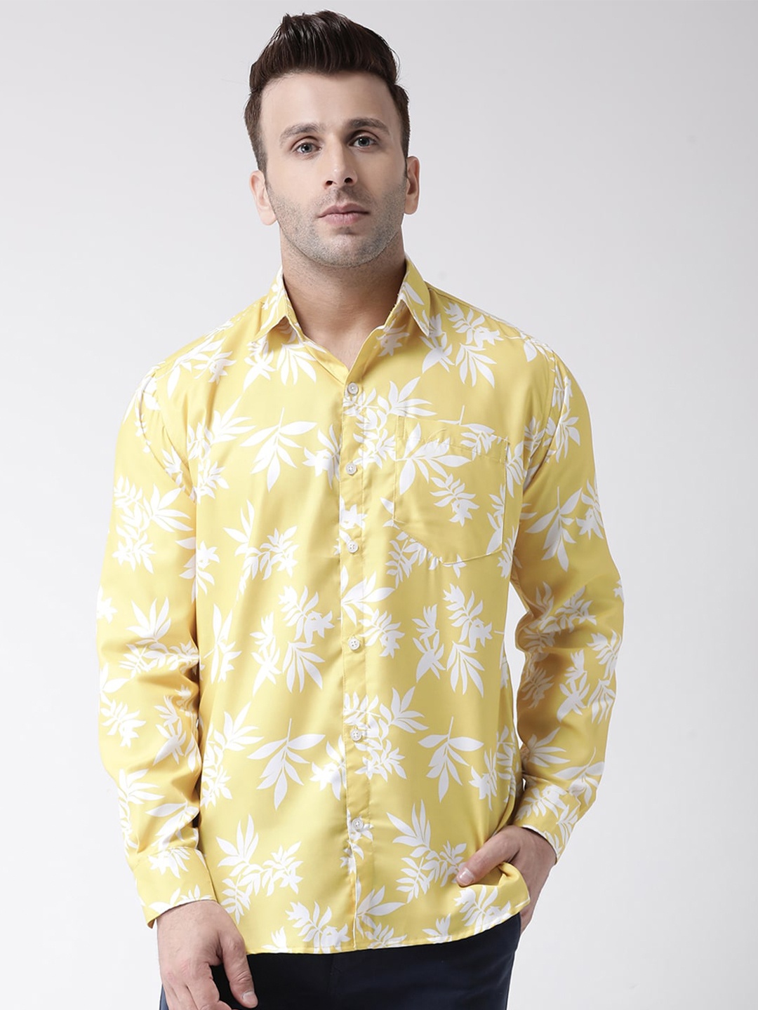 

Hangup Floral Printed Slim Fit Casual Shirt, Yellow