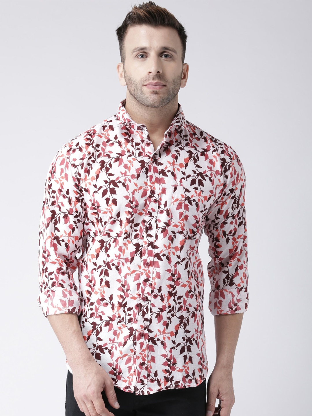 

Hangup Floral Printed Slim Fit Casual Shirt, White
