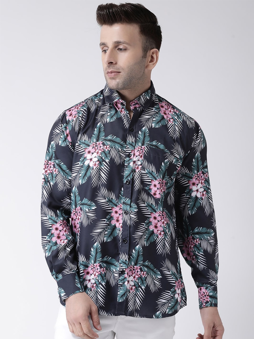 

Hangup Men Floral Printed Slim Fit Casual Shirt, Black