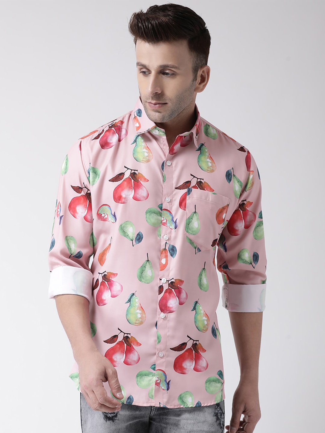 

Hangup Men Slim Fit Conversational Printed Casual Shirt, Pink