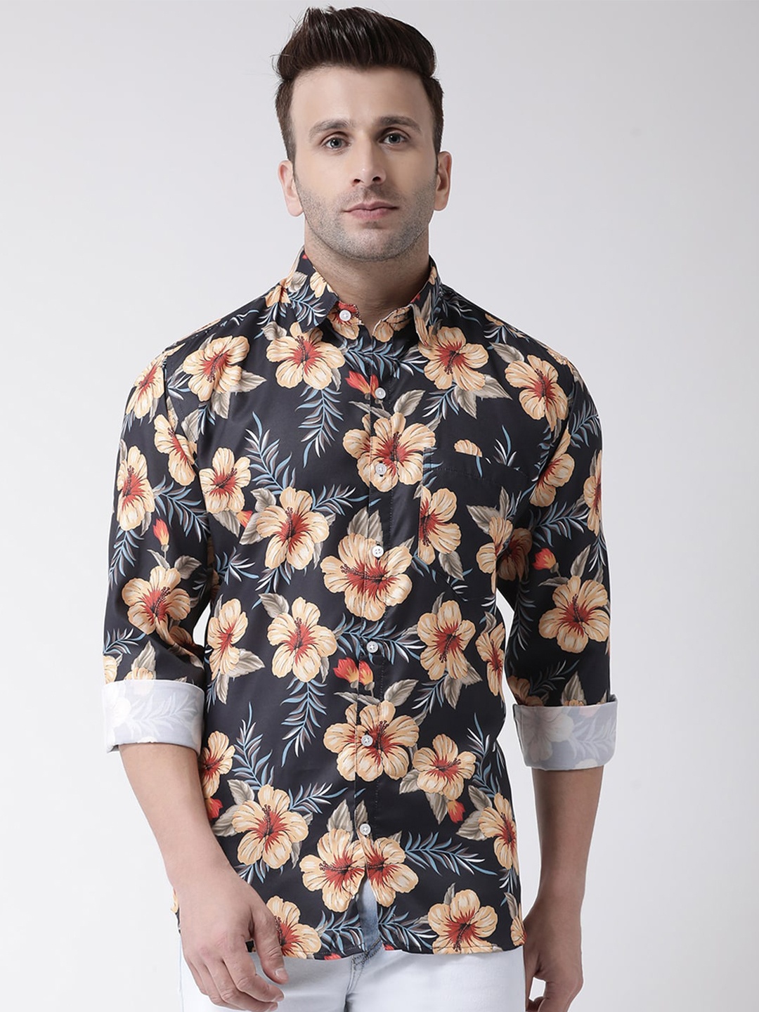 

Hangup Men Slim Fit Floral Printed Casual Shirt, Black