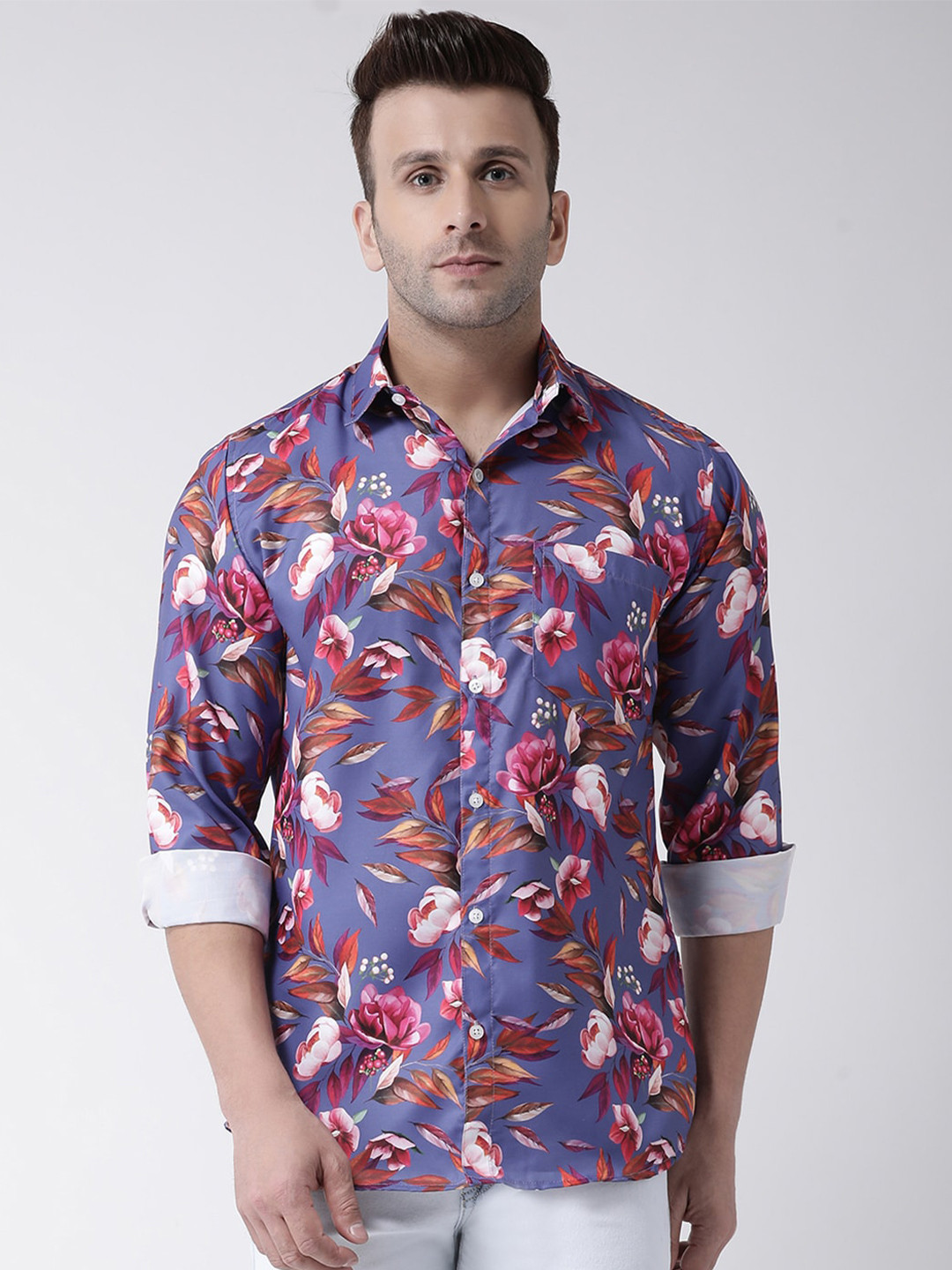 

Hangup Men Slim Fit Floral Printed Casual Shirt, Purple