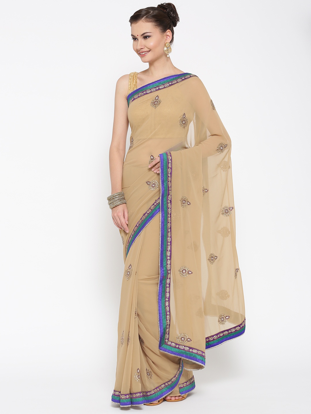 

Chhabra 555 Beige Embellished Pure Georgette Saree