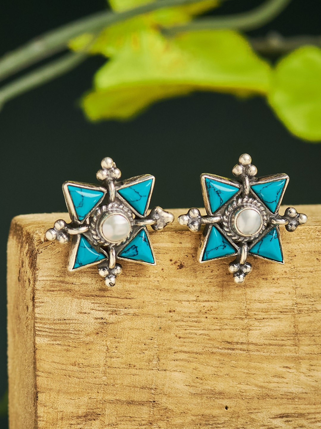 

Fabindia Silver-Plated Star Shaped Stud Earrings, Blue