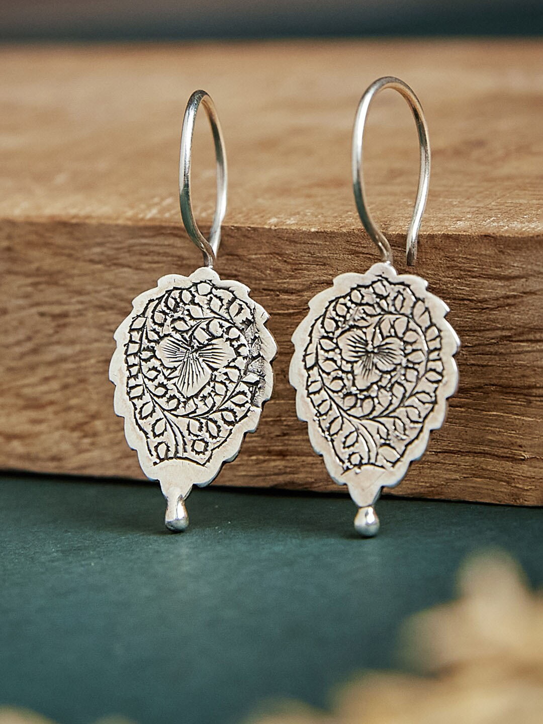 

Fabindia Silver-Plated Floral Drop Earrings