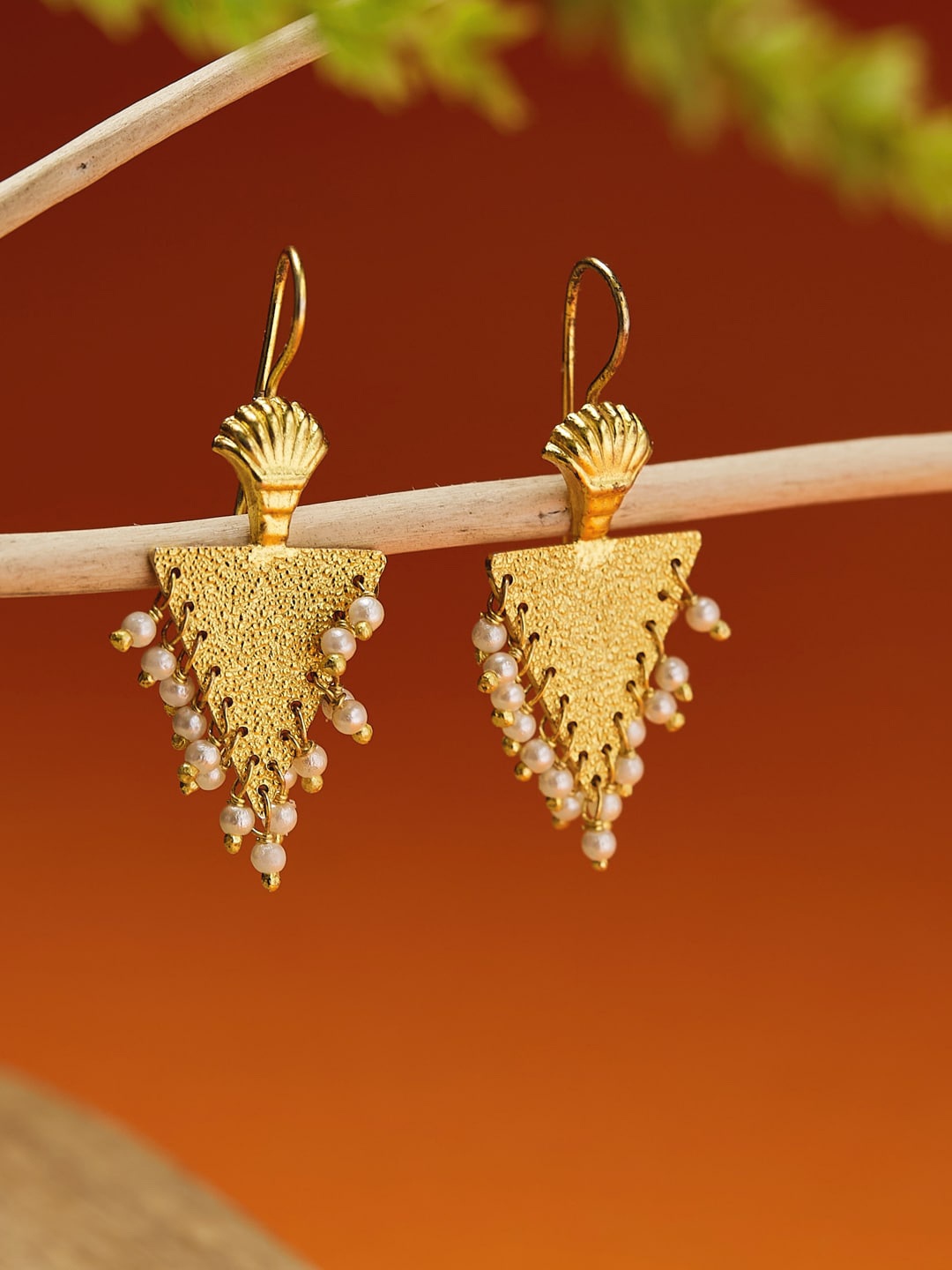 

Fabindia Gold Plated Triangular Drop Earrings, Off white