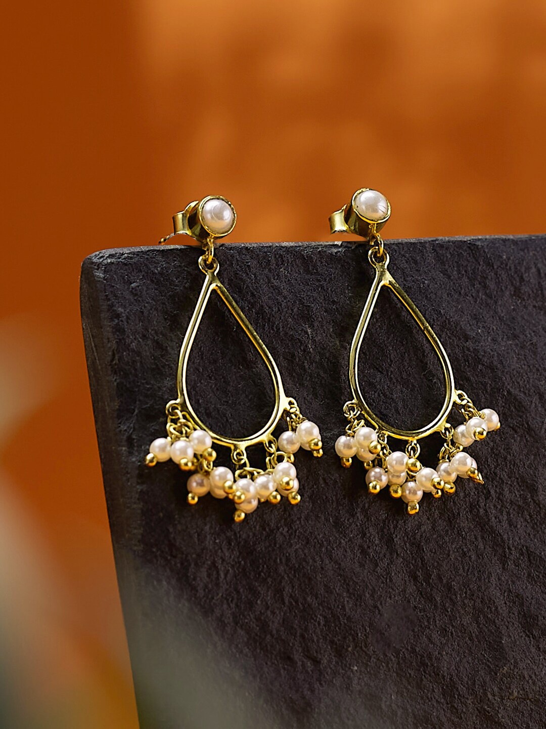 

Fabindia Gold-Plated Teardrop Shaped Drop Earrings, Off white